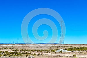 Blurred landscape of Bolivian desert in sunny day with blue sky Eduardo Avaroa Park, Bolivia