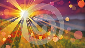 Blurred landscape mountains and flowers