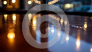 Blurred Lights Reflection on Table Surface