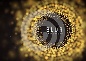 Blurred luxury abstract dark background. Golden burst particles with blur effect with empty space. Vector illustration