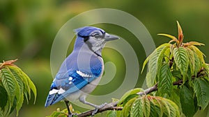 Blurred mix of green highlighting the vivid colors of the bird and