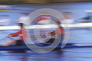 Blurred motion image of rowers, Cambridge, Massachusetts photo