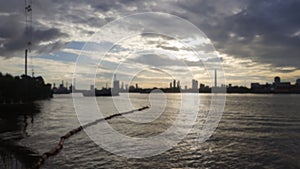 blurred natural view in Thailand with Chao Phraya River in the morning