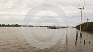 blurred natural view in Thailand with Chao Phraya River in the morning
