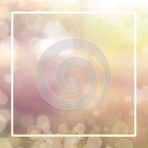 Blurred nature background with lens flare bokeh and square frame for text box