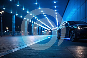 Blurred neon glow with futuristic light flare photo