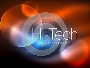 Blurred neon glowing circle, hi-tech modern bubble template, techno glowing glass round shapes or spheres. Geometric