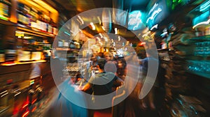 Blurred Nightlife: Bustling Bar Scene