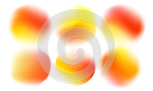 Blurred orange round shapes. Set of defocused bright colored gradient circles for creative graphic design.