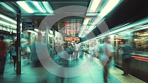 Blurred People Waiting on a Subway Platform