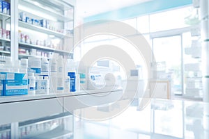 Blurred of a pharmacy store. Pharmacist and medicine concept