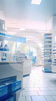 Blurred of a pharmacy store. Pharmacist and medicine concept