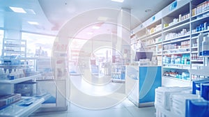 Blurred of a pharmacy store. Pharmacist and medicine concept