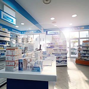 Blurred of a pharmacy store. Pharmacist and medicine concept