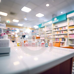Blurred of a pharmacy store. Pharmacist and medicine concept