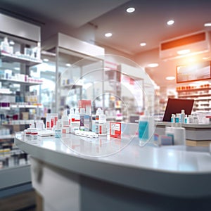 Blurred of a pharmacy store. Pharmacist and medicine concept