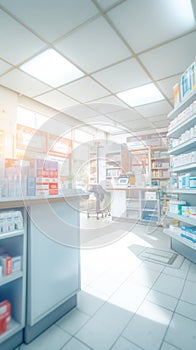 Blurred of a pharmacy store. Pharmacist and medicine concept