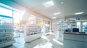 Blurred of a pharmacy store. Pharmacist and medicine concept