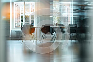 A blurred photo of office environment, Blurred interior of a modern office workplace