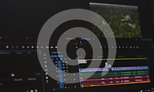 Blurred photo of Timeline video and sounds of video editing tool