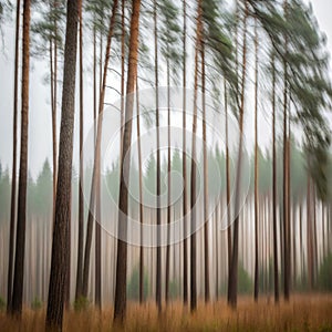 Blurred pine trees