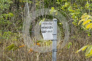 Blurred Private Property Keep Out Sign