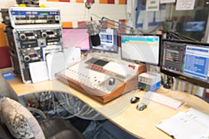 Blurred radio studio