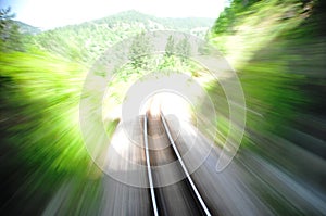 Blurred railroad from fast train