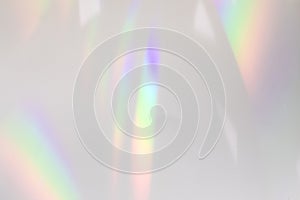 Blurred rainbow light refraction texture on white wall