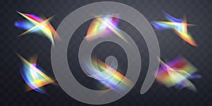 Blurred rainbow refraction overlay effect. Light lens prism effect on bright background. Holographic reflection, crystal