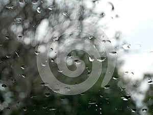 Blurred Raindrops on Car Windshield - Abstract Nature Background