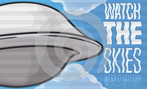 Blurred Recording of Flying Saucer in the World UFO Day, Vector Illustration