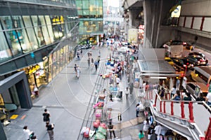 Blurred scene of people on walking street of Siam Square