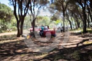 Blurred shot people enjoying picnic in park