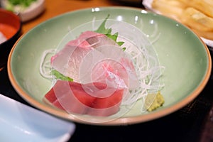 Blurred soft of fresh raw bluefin tuna sashimi