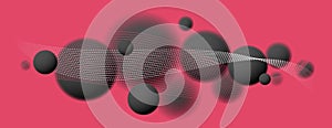 Blurred spheres over red vector abstract background.