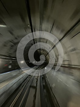 Blurred subway tunnel in Istanbul, Turkey