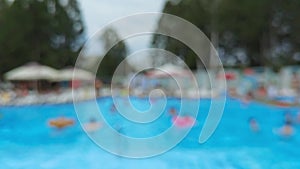 Blurred swimming pool. Blue color. Beach lockdown option. Stop motion video