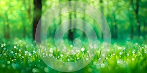 Blurred texture background with bokeh, out-of-focus blur, bright sunny summer green