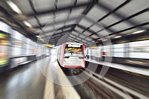 German local train in blurred motion