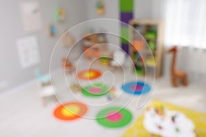 Blurred view of child`s playroom.