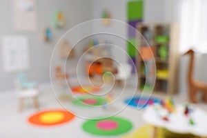 Blurred view of child`s playroom.