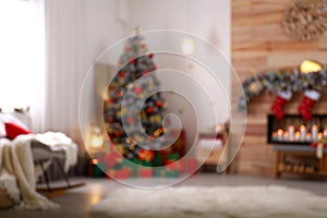 Blurred view of Christmas living room interior