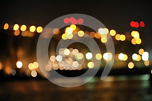 Blurred view of docks at night. Bokeh