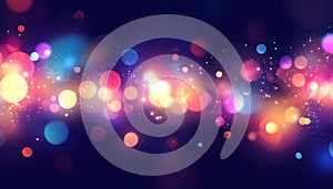 Blurred view of festive lights on dark background. Bokeh effect