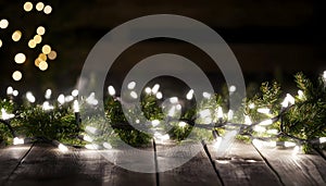 Blurred view of festive lights on dark background. Bokeh effect