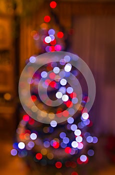 Blurred view of a lights on christmas tree