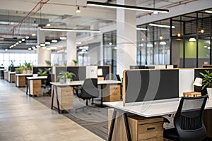 Blurred modern office interior with black and white furniture photo