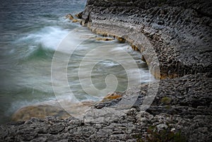 Blurred Water Waves on Rocks in Georgian Bay Ontario Canada