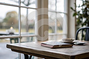 Blurred window background with table